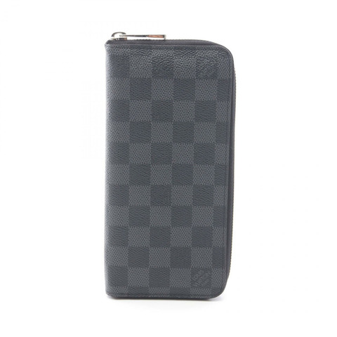 LOUIS VUITTON Zippy 皮夾 直式款 N63095 Damier 石墨帆布 黑色 二手 LV