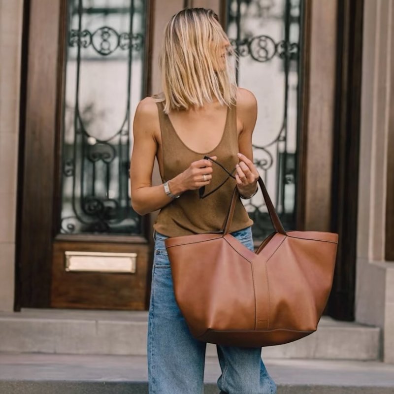 🛫早秋當季新品🛬Saint Laurent 820672 Y字大款柔軟皮革托特包 磚紅色-5