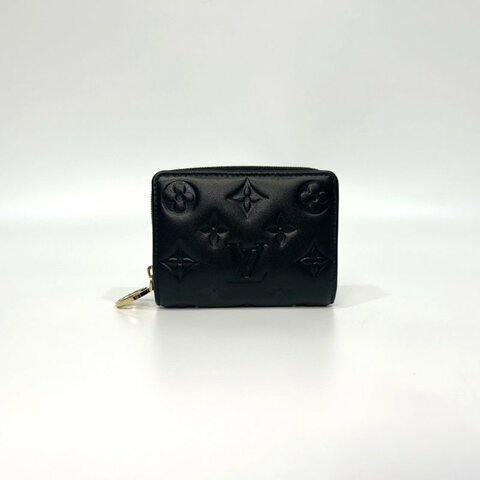 LV 黑金小羊皮壓紋Lou兩折6卡短夾 M81599