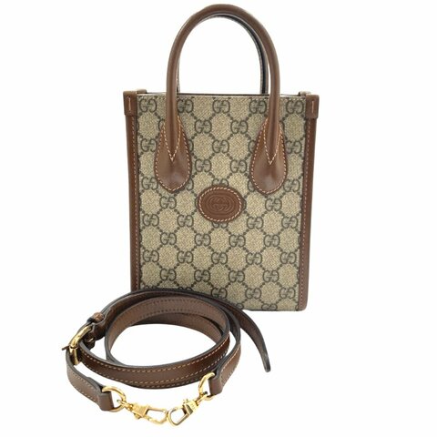 GUCCI 古馳 671623 GG Supreme 2WAY 直立迷你托特包 帆布 棕色 金扣
