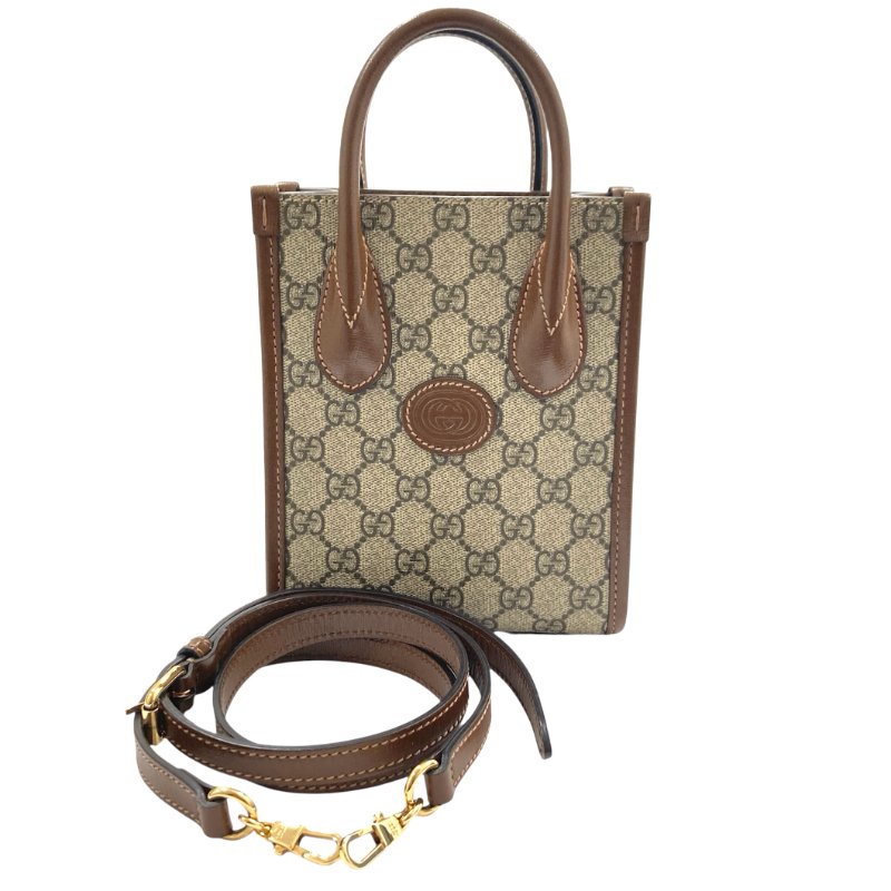 GUCCI 古馳 671623 GG Supreme 2WAY 直立迷你托特包 帆布 棕色 金扣-0