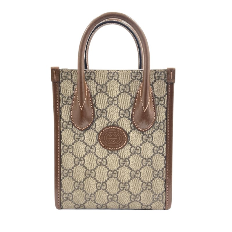 GUCCI 古馳 671623 GG Supreme 2WAY 直立迷你托特包 帆布 棕色 金扣-1