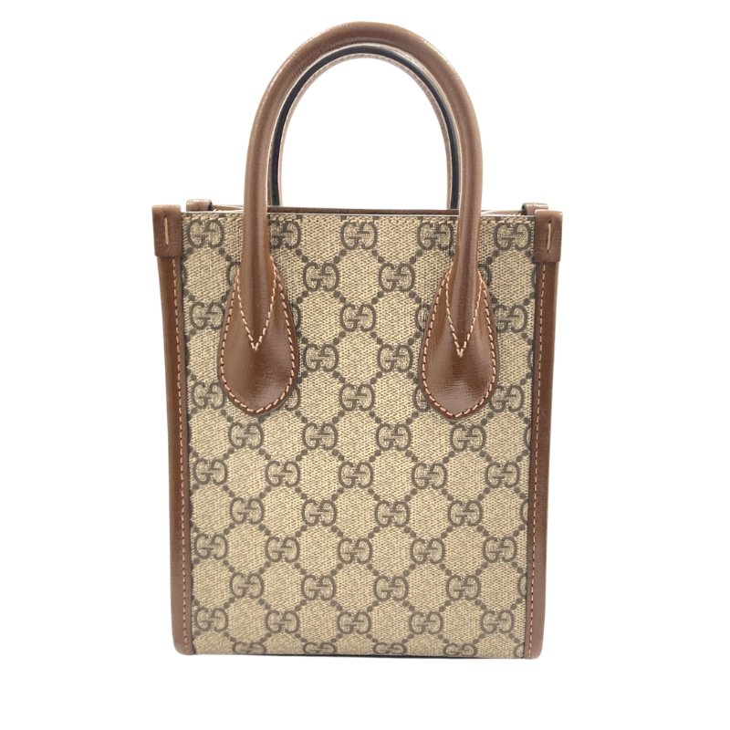 GUCCI 古馳 671623 GG Supreme 2WAY 直立迷你托特包 帆布 棕色 金扣-2