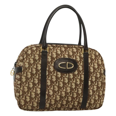 Christian Dior Trotter 帆布手提包 棕金色 正品 BD2000