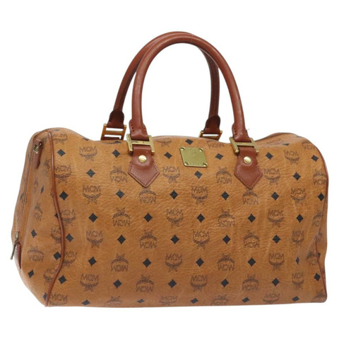 MCM Logo 圖案 Vicetos 波士頓包 PVC 皮革 2 款棕色金色正品 126956