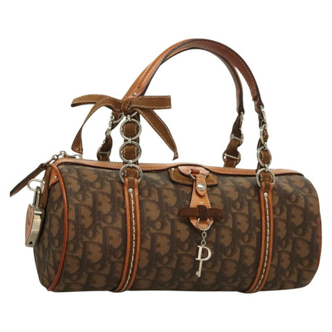 Christian Dior Trotter 帆布浪漫手袋 PVC 棕色銀色正品 128552V