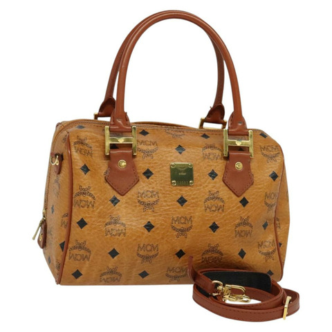 MCM Logo 圖案 Vicetos 手提包 PVC 皮革 2 款可選 棕金色 正品 fm4739