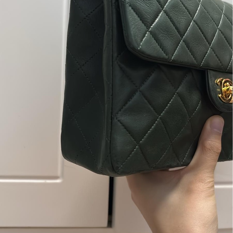 Chanel 古董 深綠色20cm 大 方胖子 24K金 香奈兒-9