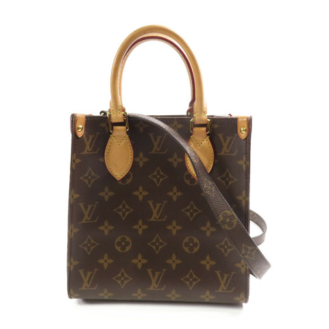 LOUIS VUITTON Monogram Sac Plat BB金扣手挽肩背兩用袋棕色