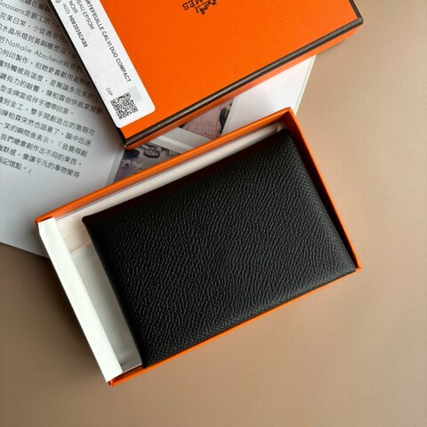 ::HERMES:: 愛馬仕 黑色CALVI DUO 卡包