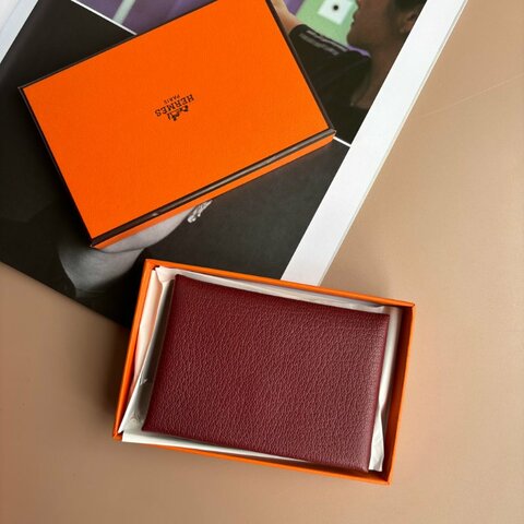::HERMES:: 愛馬仕 磚紅色 CALVI DUO 卡包 零錢包