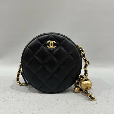 chanel AP1449 黑色羊皮mini coco 金球圓餅包
