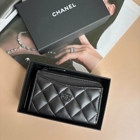 ::CHANEL:: AP3179 SO BLACK 黑色卡片L形拉鍊零錢包