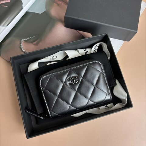 ::CHANEL:: SO BLACK 黑色ㄇ形拉鍊 零錢包 卡片包 錢包
