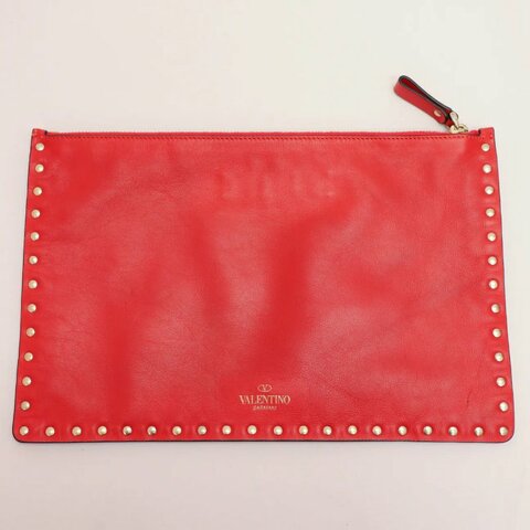 Valentino Rockstud 拉鏈手拿包 橘紅色 手包