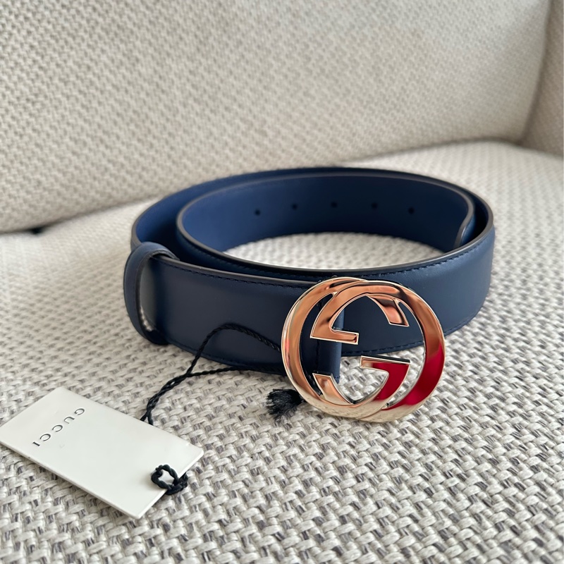 ~~Gucci 雙G logo銀釦配深藍色皮帶~~-2