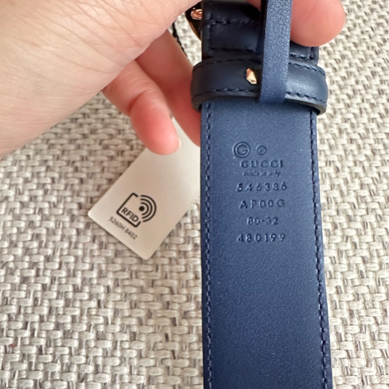 ~~Gucci 雙G logo銀釦配深藍色皮帶~~-3