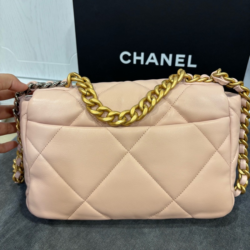 🆕極新限量‼️Chanel羊皮金扣櫻花粉小號19bag雙色鏈條包-7