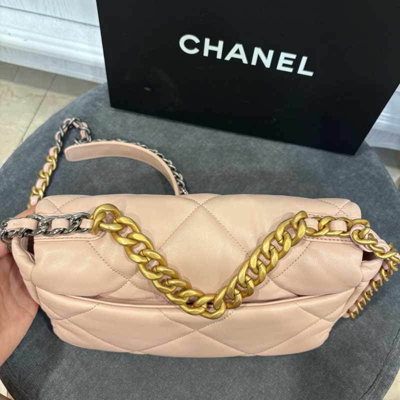 🆕極新限量‼️Chanel羊皮金扣櫻花粉小號19bag雙色鏈條包-8