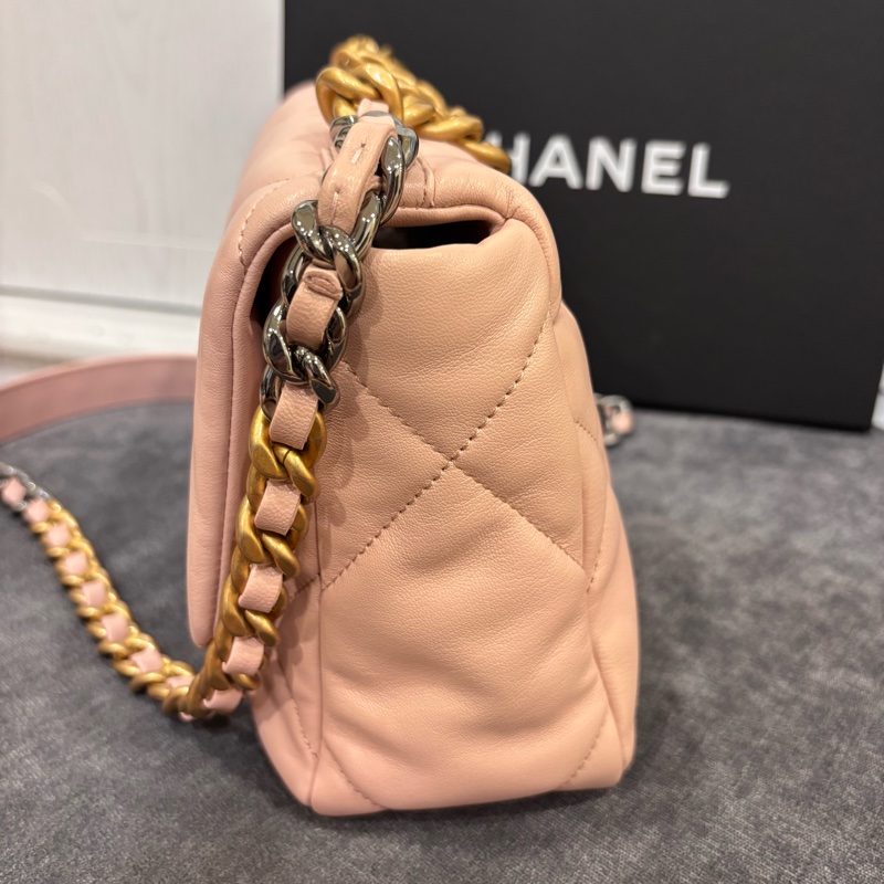 🆕極新限量‼️Chanel羊皮金扣櫻花粉小號19bag雙色鏈條包-10