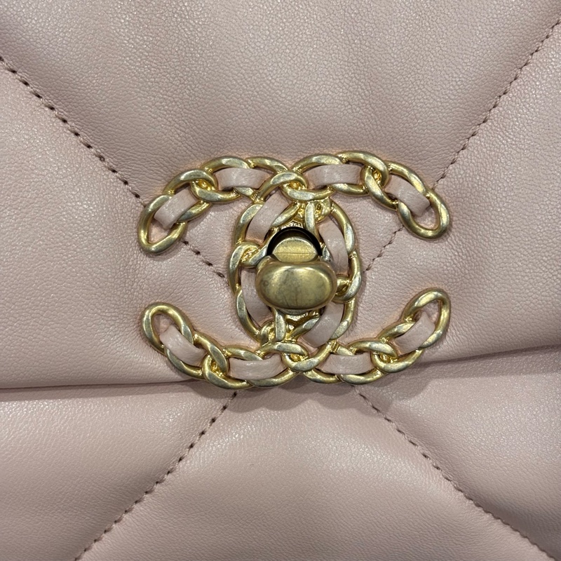 🆕極新限量‼️Chanel羊皮金扣櫻花粉小號19bag雙色鏈條包-14