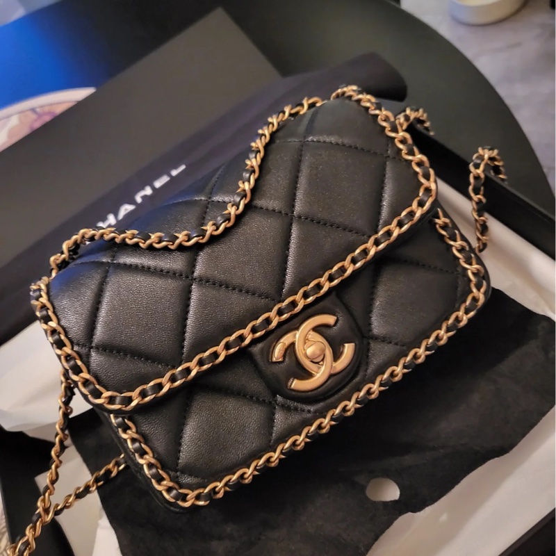 ‼️25年新款🆕Chanel黑金滾邊方胖子鏈條包手提斜挎包-0