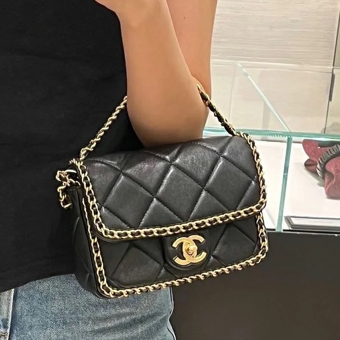 ‼️25年新款🆕Chanel黑金滾邊方胖子鏈條包手提斜挎包-1