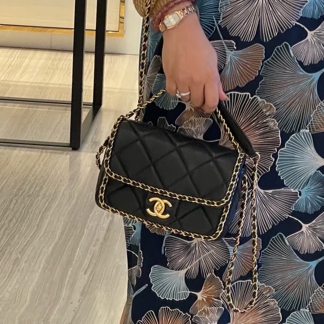 ‼️25年新款🆕Chanel黑金滾邊方胖子鏈條包手提斜挎包-2