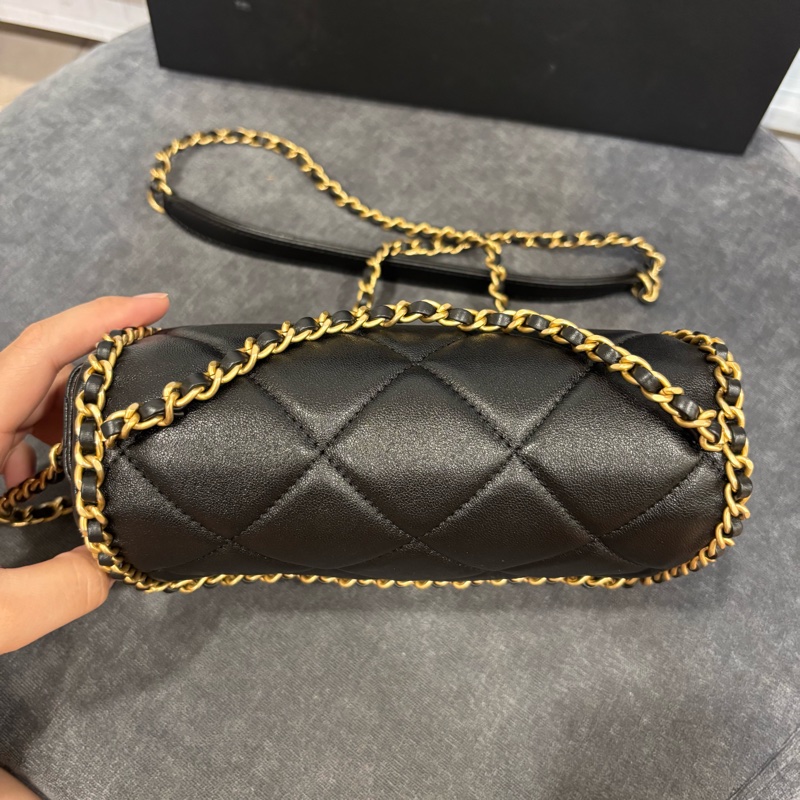 ‼️25年新款🆕Chanel黑金滾邊方胖子鏈條包手提斜挎包-4