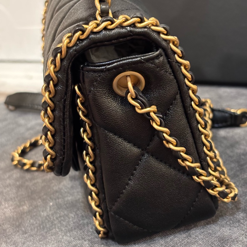 ‼️25年新款🆕Chanel黑金滾邊方胖子鏈條包手提斜挎包-7