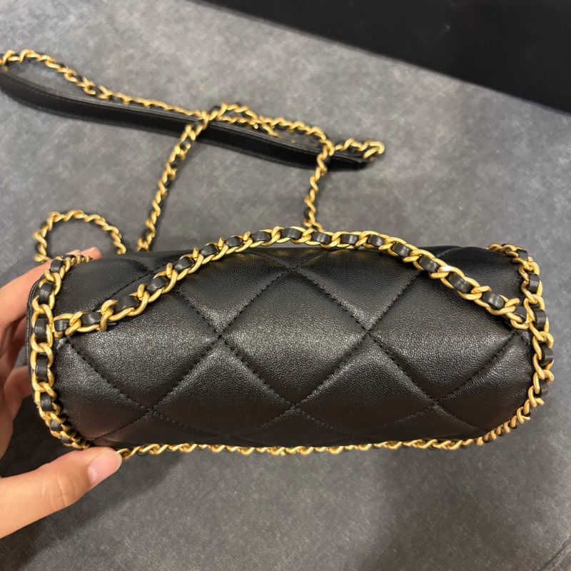 ‼️25年新款🆕Chanel黑金滾邊方胖子鏈條包手提斜挎包-8