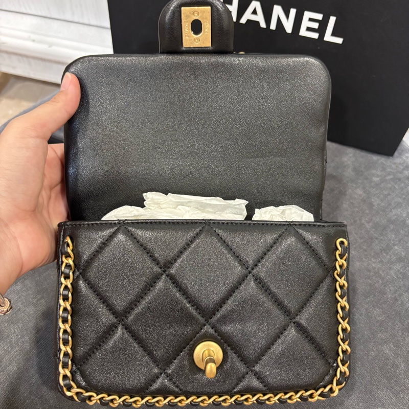 ‼️25年新款🆕Chanel黑金滾邊方胖子鏈條包手提斜挎包-10