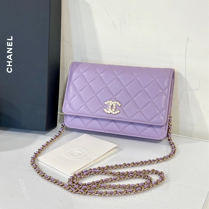 🈶台灣購證 #全新閒置 #14w入手 香奈兒woc薰衣草紫珍珠雙c logo-0
