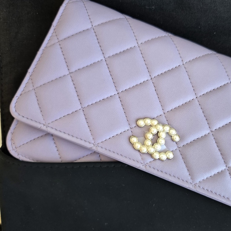 🈶台灣購證 #全新閒置 #14w入手 香奈兒woc薰衣草紫珍珠雙c logo-1