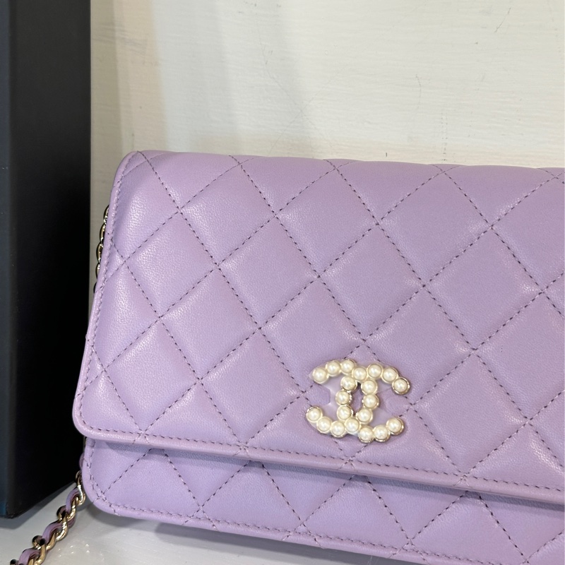 🈶台灣購證 #全新閒置 #14w入手 香奈兒woc薰衣草紫珍珠雙c logo-2