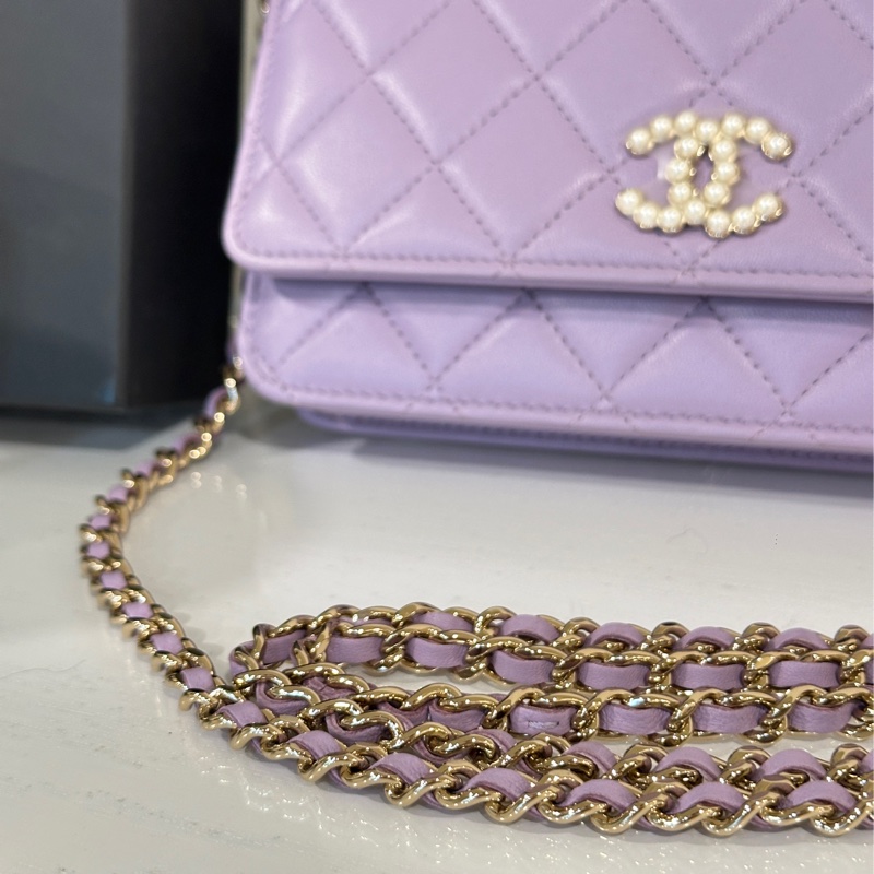 🈶台灣購證 #全新閒置 #14w入手 香奈兒woc薰衣草紫珍珠雙c logo-3