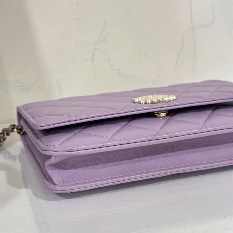 🈶台灣購證 #全新閒置 #14w入手 香奈兒woc薰衣草紫珍珠雙c logo-15