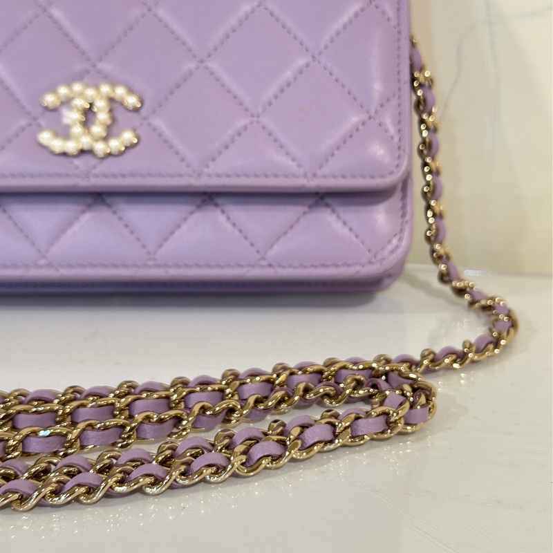 🈶台灣購證 #全新閒置 #14w入手 香奈兒woc薰衣草紫珍珠雙c logo-18