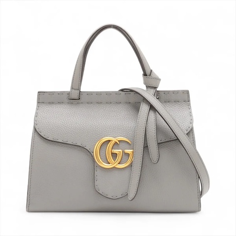 Gucci GG Marmont Leather 2 Way Handbag Gray 古馳馬蒙托特包