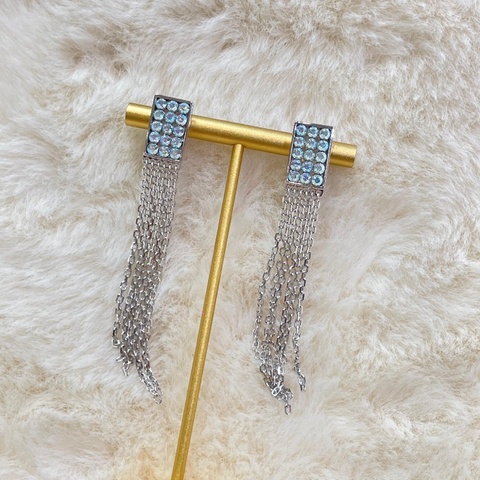 SWAROVSKI  司華洛銀色方形流蘇耳環 X718 底200
