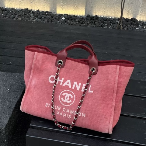 Chanel Deauville粉色編織沙灘包🉑肩背 #閒置新 送禮自用兩相宜❤️