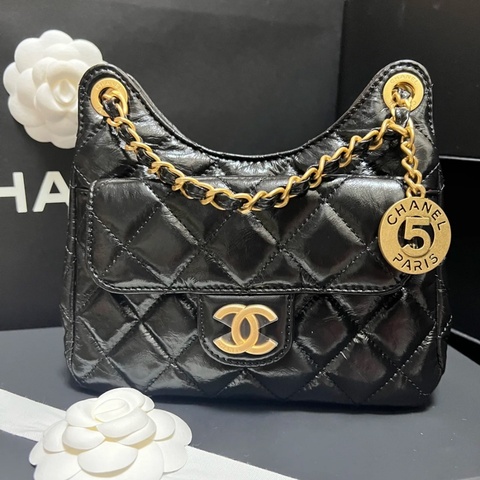 Chanel 25s hobo黑金油蠟牛皮天貓精靈 新款🈶購證🉑斜背 全配🔥送禮自用兩相宜
