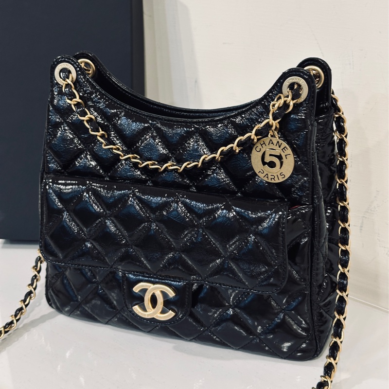 Chanel 25s hobo黑金油蠟牛皮天貓精靈 新款🈶購證🉑斜背 全配🔥送禮自用兩相宜-6