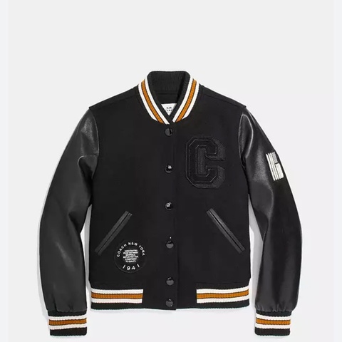 「JL 精品代購」95新 Coach 拼接皮棒球外套