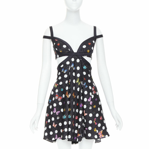 VERSACE Dua Lipa 2023 La Vacanza Runway black butterfly harness dress IT38 XS