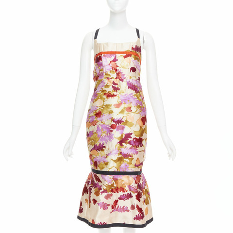 rare PRADA 1999 Runway Vintage neoprene duchess silk floral bondage dress IT38 XS