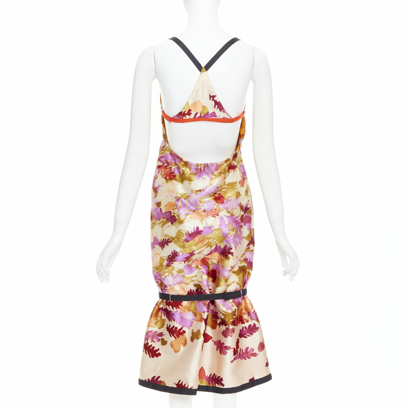 rare PRADA 1999 Runway Vintage neoprene duchess silk floral bondage dress IT38 XS-1