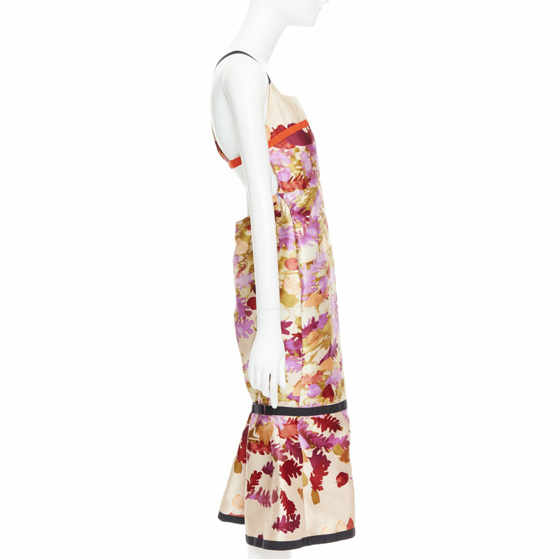 rare PRADA 1999 Runway Vintage neoprene duchess silk floral bondage dress IT38 XS-3