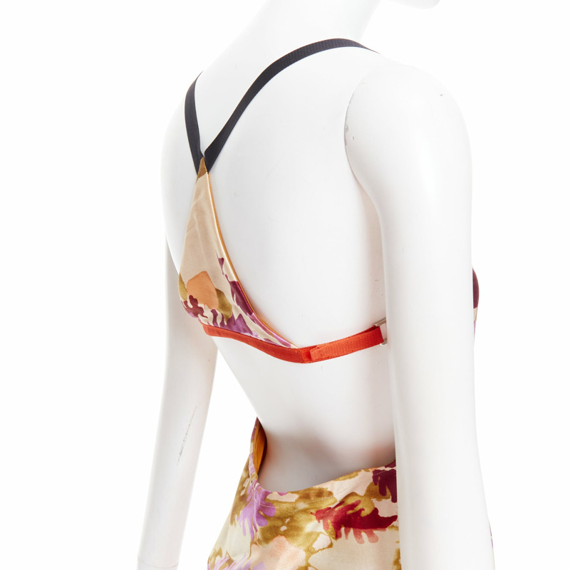 rare PRADA 1999 Runway Vintage neoprene duchess silk floral bondage dress IT38 XS-5