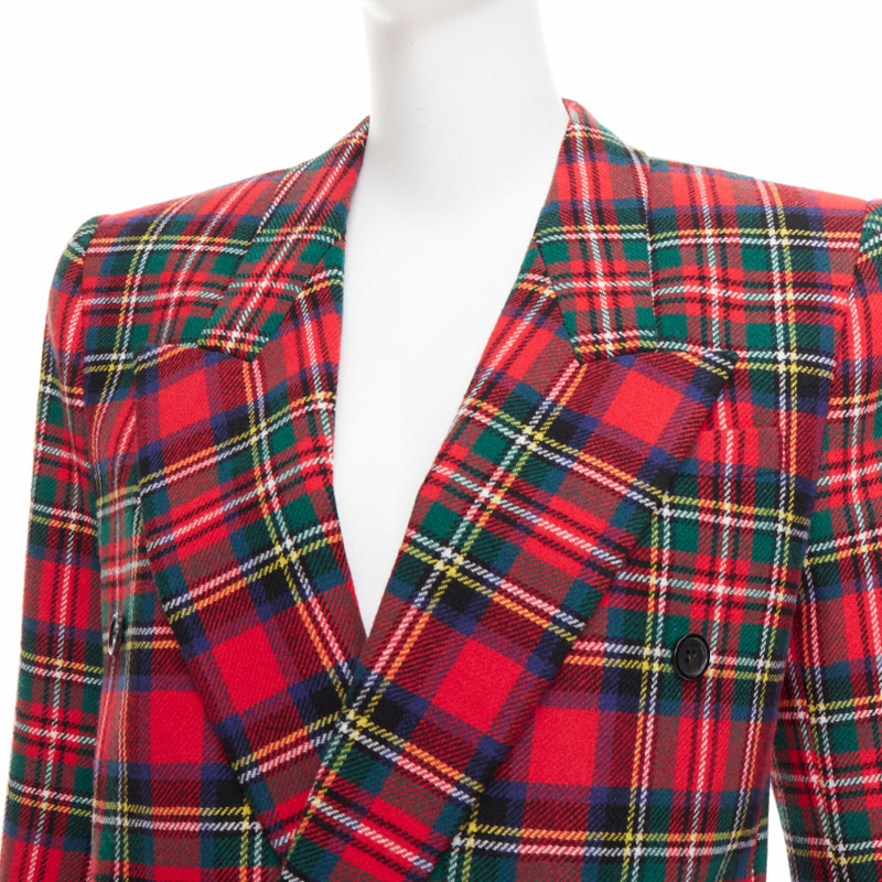 SAINT LAURENT 2023 red scotland plaid wool blend power blazer FR34 XS-1